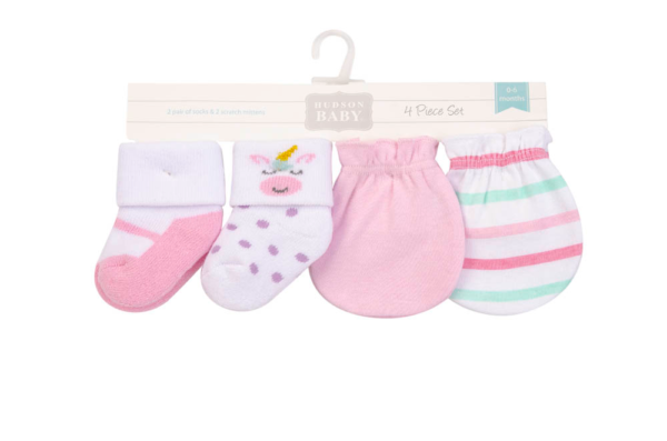 Hudson Childrenswear - Baby Socks And Mittens Set 4Pc Unicorn - Pink Multicolor - Image 3