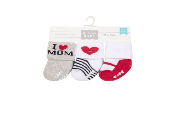 Hudson Childrenswear - Baby Terry Socks With Non-Skid 3Pc Red Mum - Grey - Image 4