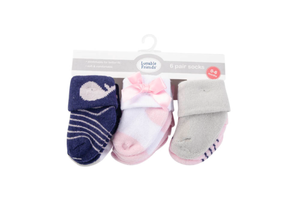 Luvable Friends - Baby Terry Socks 6Pc Sailboat - Pink - Image 3