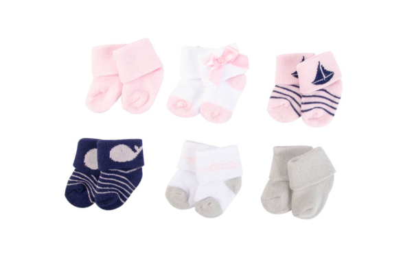 Luvable Friends - Baby Terry Socks 6Pc Sailboat - Pink - Image 4