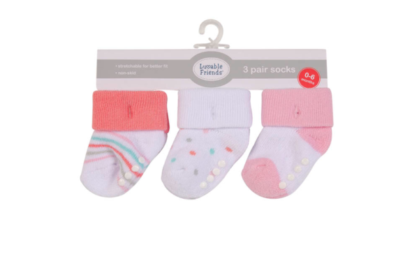 Luvable Friends - Baby Terry Socks With Non-Skid 3Pc Pink Dots - Pink Multicolor - Image 3