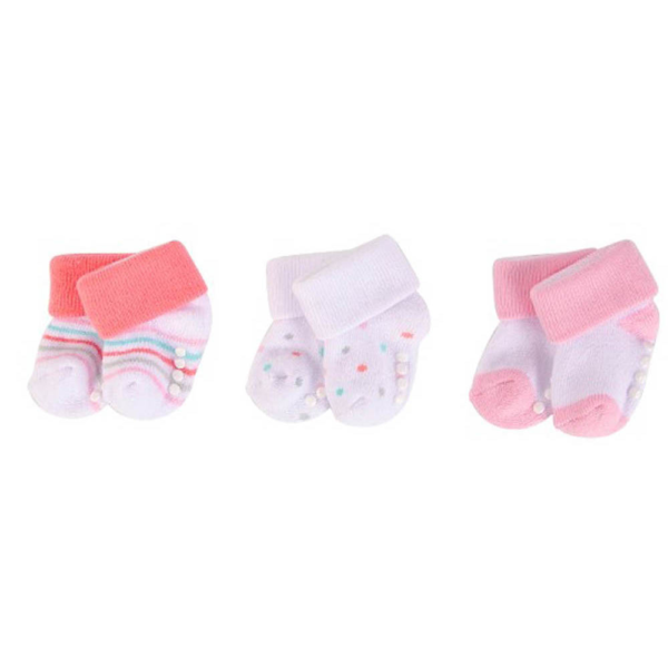 Luvable Friends - Baby Terry Socks With Non-Skid 3Pc Pink Dots - Pink Multicolor - Image 2